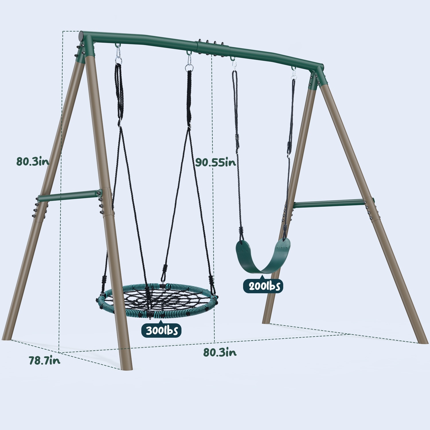 Hapfan 7.5ft Tall 500lbs Heavy Duty Swing Sets with Spider Swing