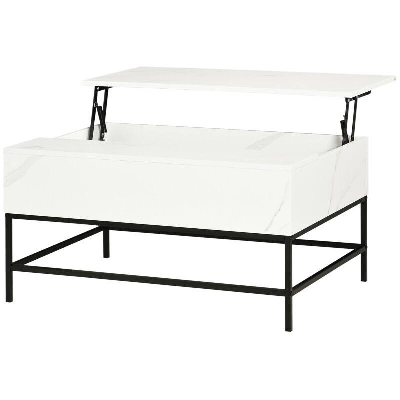 Grey/Brown/White Lift Top Coffee Table w/ Hidden Storage Black Metal Legs