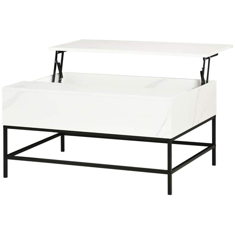 Grey/Brown/White Lift Top Coffee Table w/ Hidden Storage Black Metal Legs - White