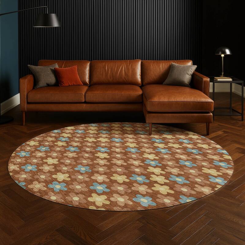 Machine Washable Indoor/ Outdoor Floral Kechi Chantille Rug