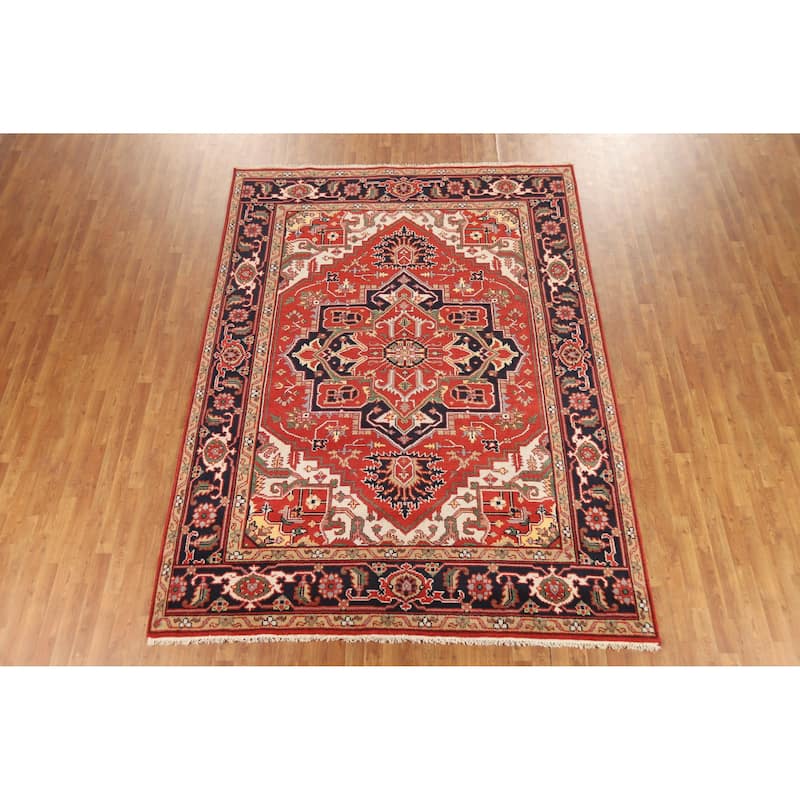 Hand Knotted Oriental 100% Wool Carpet Traditional Medallion Red Heriz (serapi) Area Rug - 10' 4'' X 7' 9''