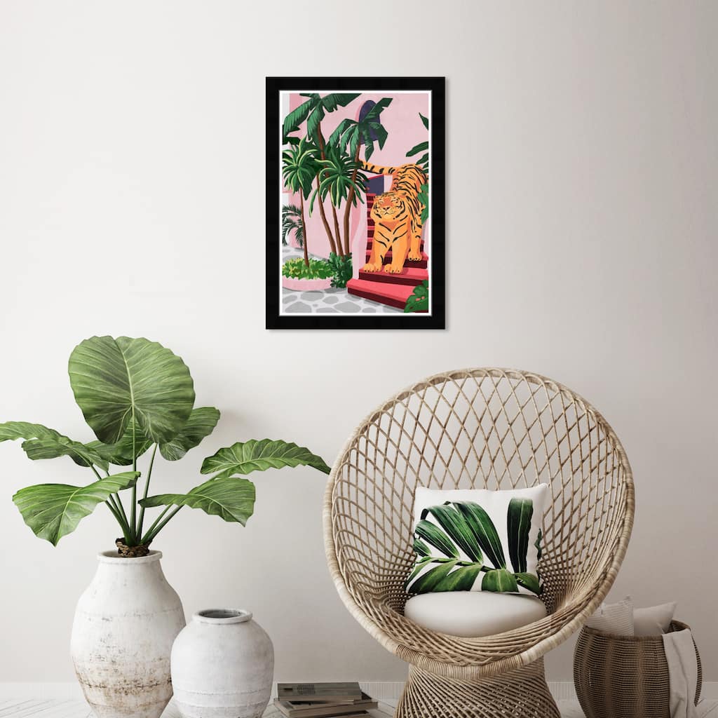 Wynwood Studio Prints Animals Tiger Stretch Pink and Light Pink Tropical Wall Art Canvas Print