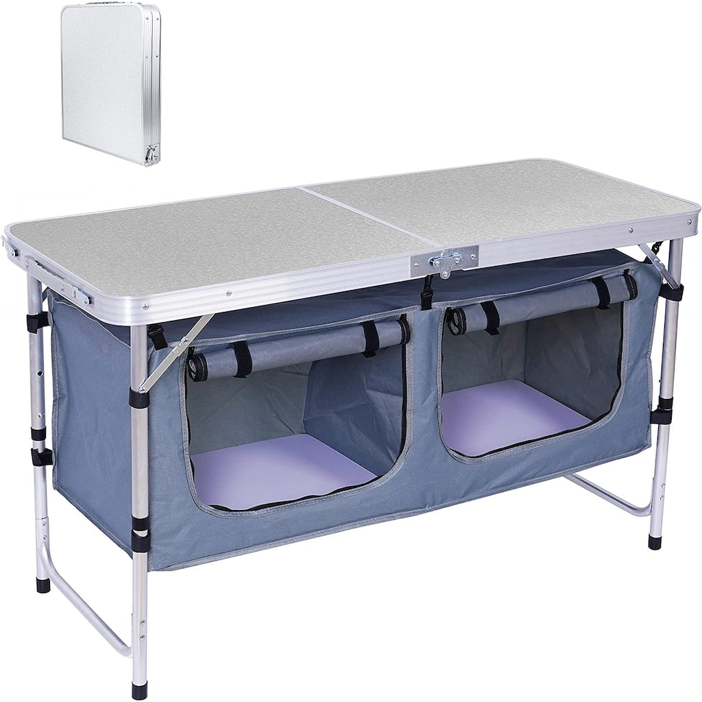 Folding Table, Camping Table Adjustable Height, Pliante Portable, Pliante Extérieure, Portable Camping Table with Storage