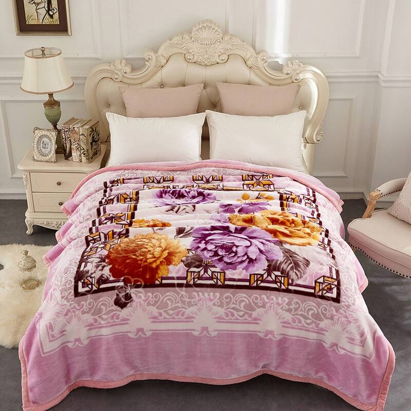 Korean-style 2-ply Printed Pattern Plush Mink Fleece Blanket