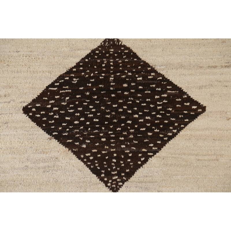 Hand Knotted Oriental 100% Wool Carpet Modern Tribal Beige & Ivories Moroccan Area Rug - 8' 1'' X 5' 8''