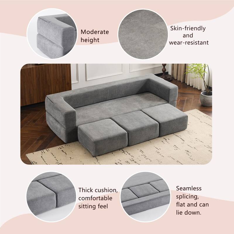 Convertible Sectional Sofa with 3 Ottomans,High-Resilience Foam