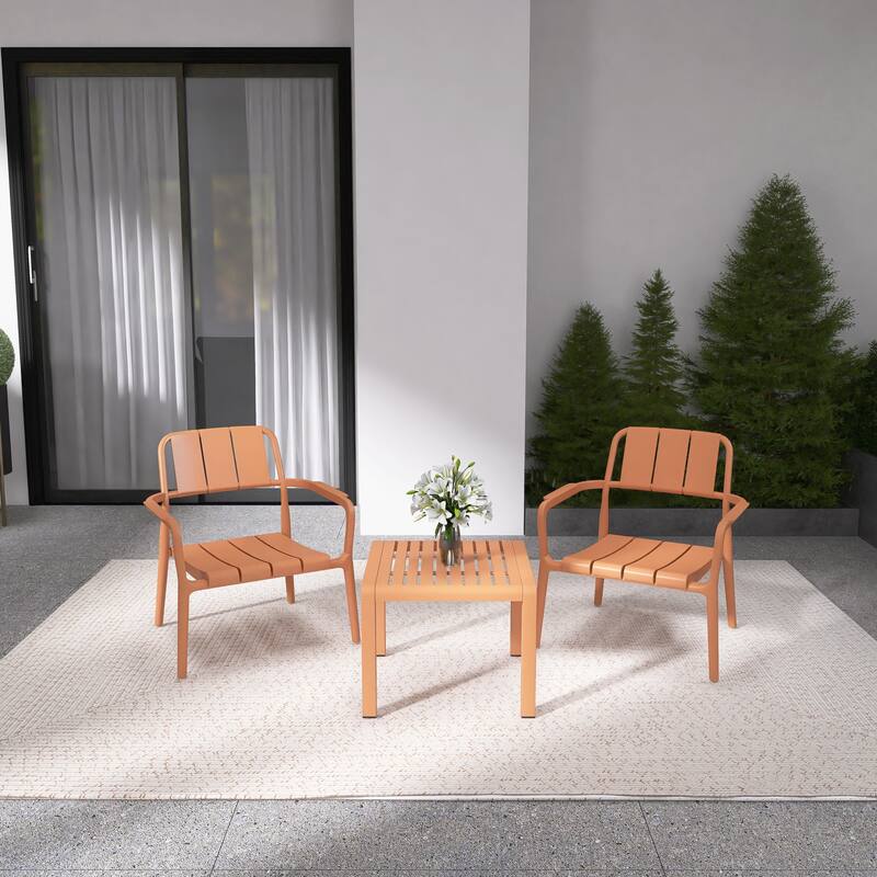BNK 3 Piece PP Patio Sets, 2 Chairs With Table, Indoor/Outdoor Multi-Purpose Furniture - Apricot Brown