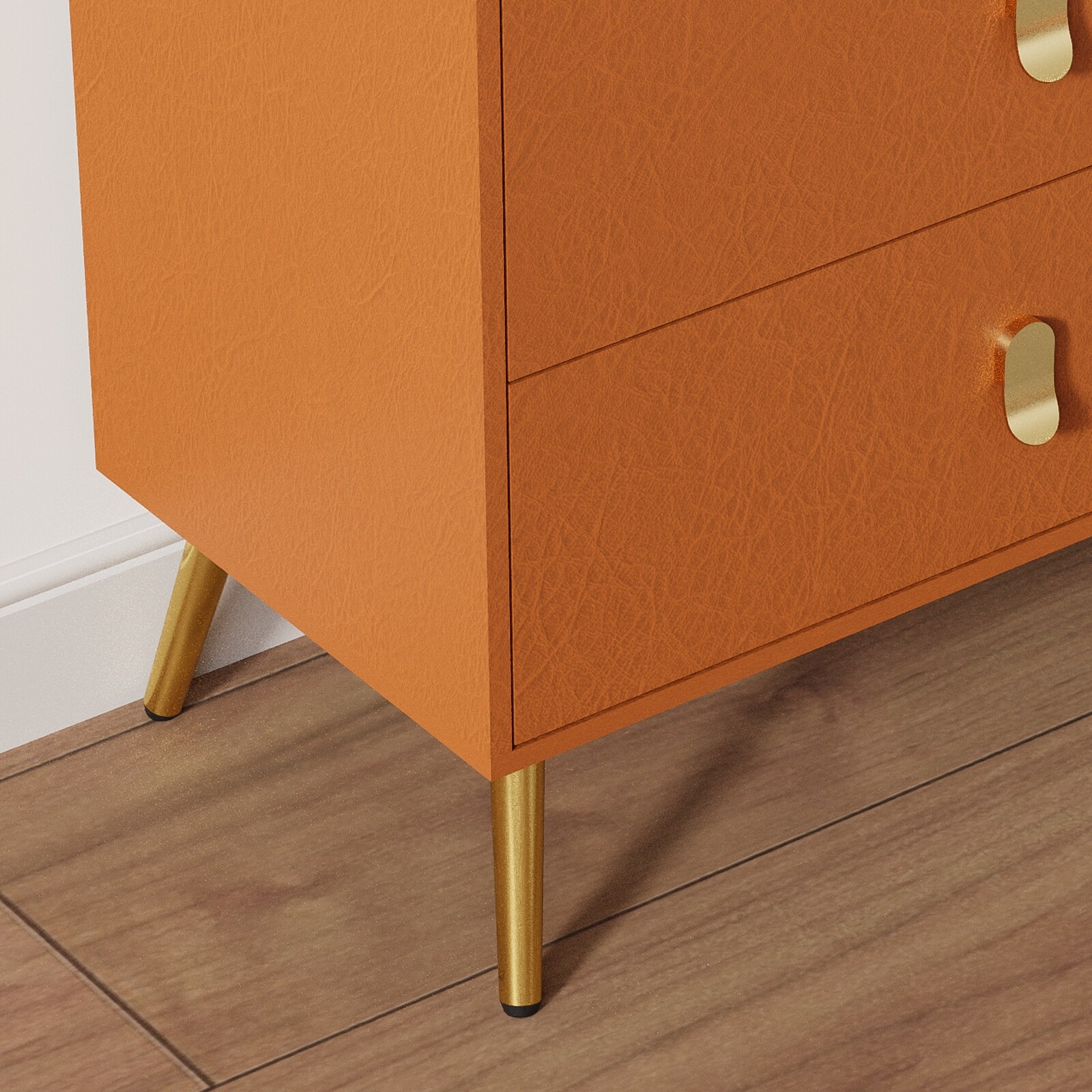 6 Drawer Dresser with Leather Pattern Drawers Faux Marble Top - Brown