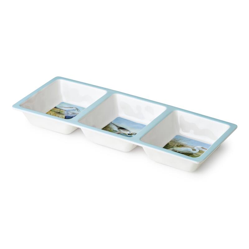 Certified International Coastal Birds Melamine 3pc Hostess Set - 19.00"L x 8.00"W x 0.75"H