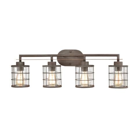 Gilbert 4-Light Vanity Light in Rusted Coffee and Light Wood with Seedy Glass