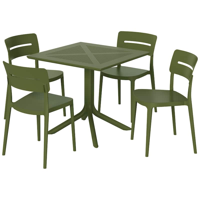 Frond and Form 4-Person Outdoor Square Dining Set - Olive Green