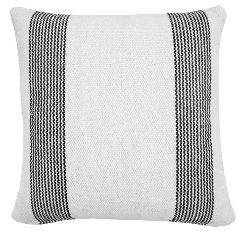 20" Black and White Pinstripe Bordered Square Throw Pillow