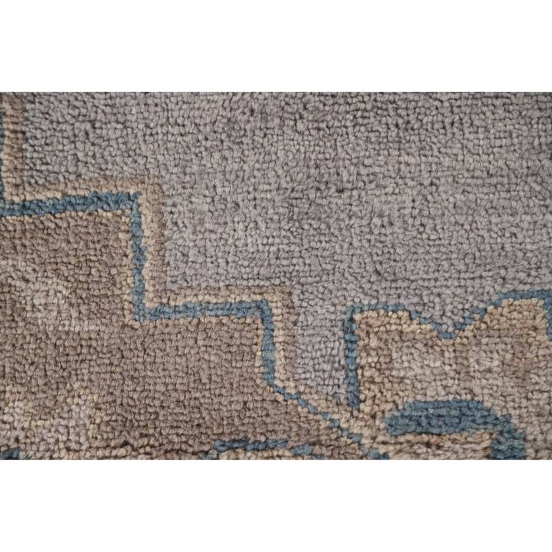 Geometric Oushak Oriental Area Rug Handmade Wool Carpet - 9'0"x 11'11"