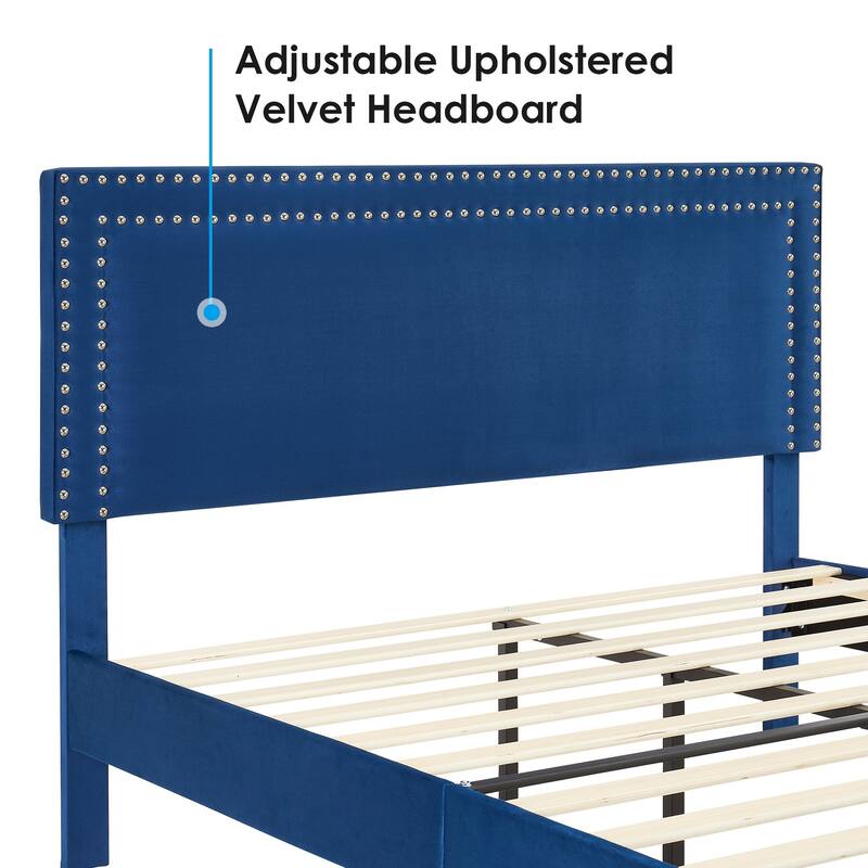 VECELO Upholstered Bed Frames with Height Adjustable Headboard