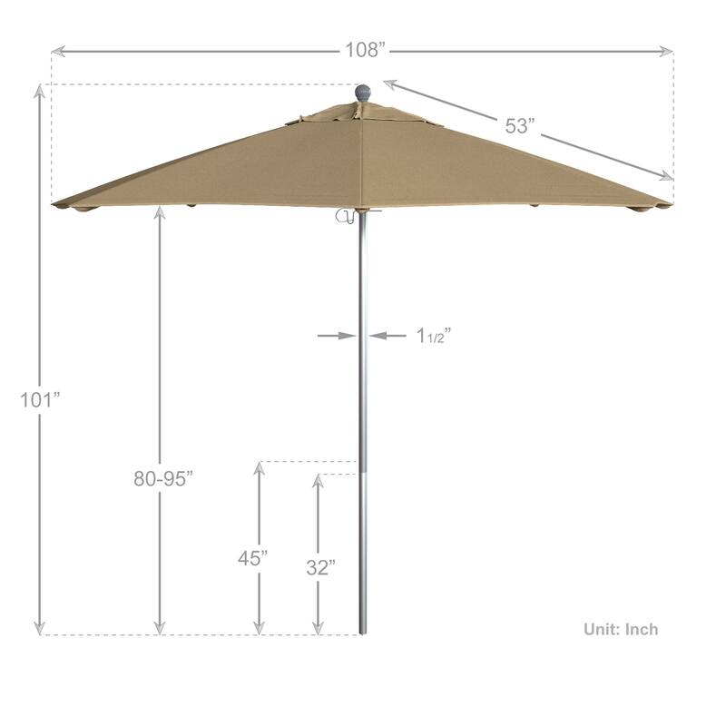 California Umbrella 9' Rd. Aluminum Frame, Fiberglass Rib Patio Umbrella, Push Open,Anodized Silver Finish, Sunbrella Fabric