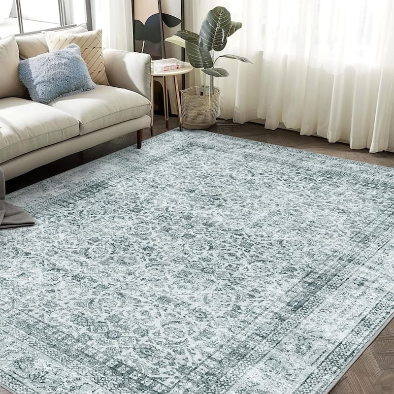 Mcow Machine Washable Boho Vintage Retro Floral Non Slip Rug