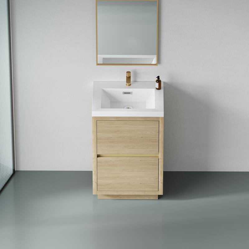 24" Bathroom Storage Vanity Cabinet with U-Shaped Sink, Soft-Close Drawers and Durable Stone Resin Countertop