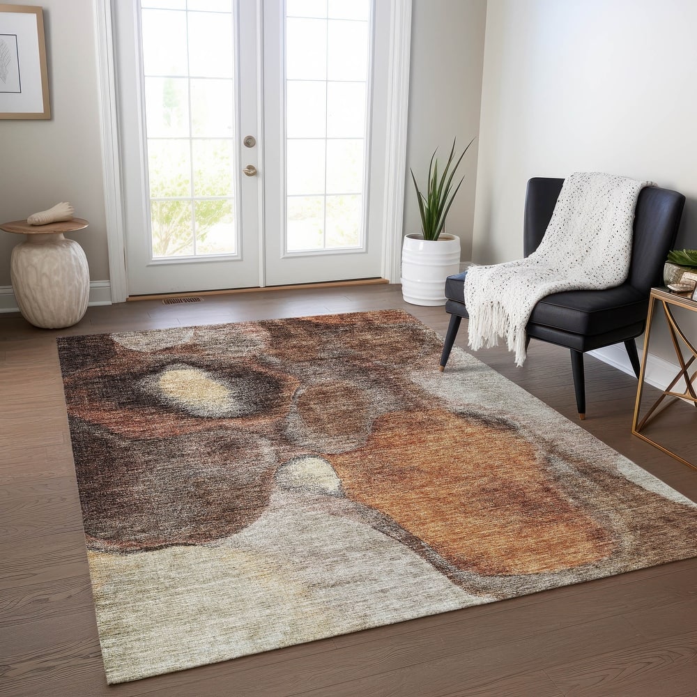 Machine Washable Indoor/ Outdoor Abstract Contemporary Chantille Rug