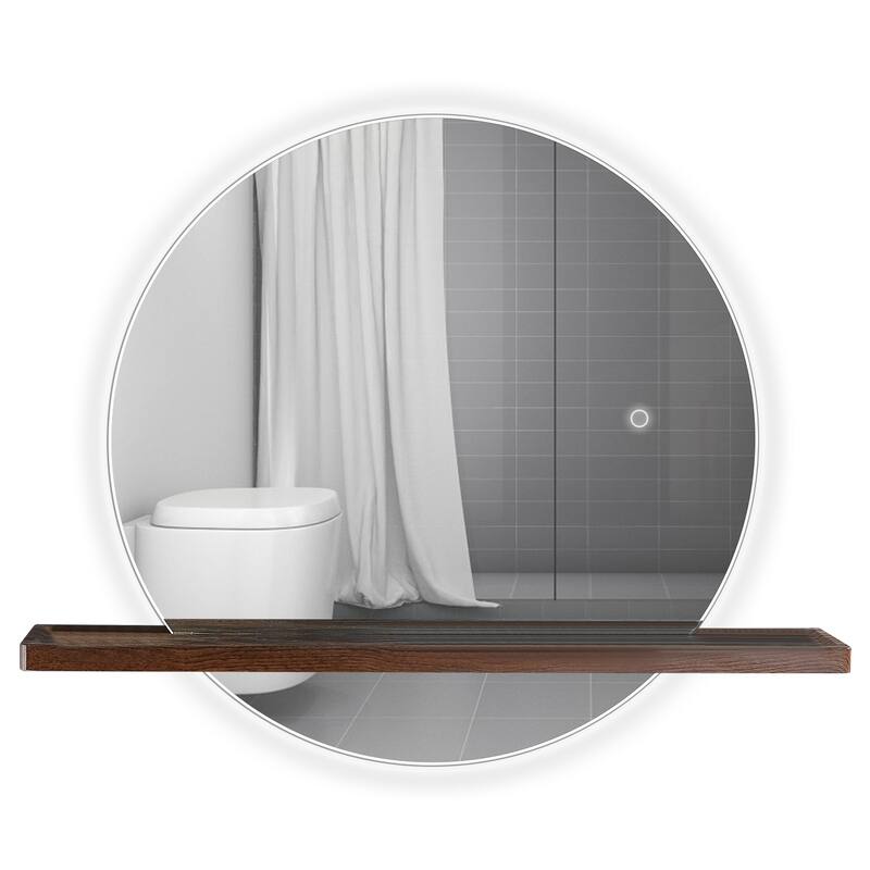 24 in. Frameless LED Light Wall Bathroom Vanity Mirror with Shelf - 24-24