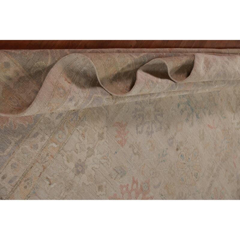 Hand Knotted Oriental 100% Wool Carpet Transitional All-Over Beige & Ivories Oushak Area Rug - 14' 9'' X 11' 4''
