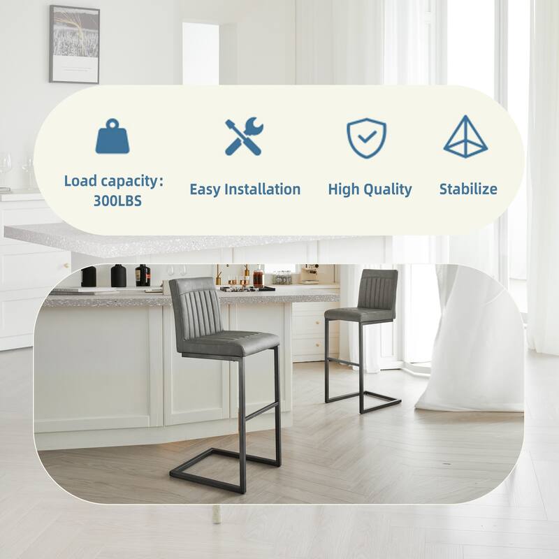 2 Sets Faux Leather Bar Stool - Sturdy Black Metal Frame & Padded Seat, Stylish Seating for Home Bar & Dining Counte