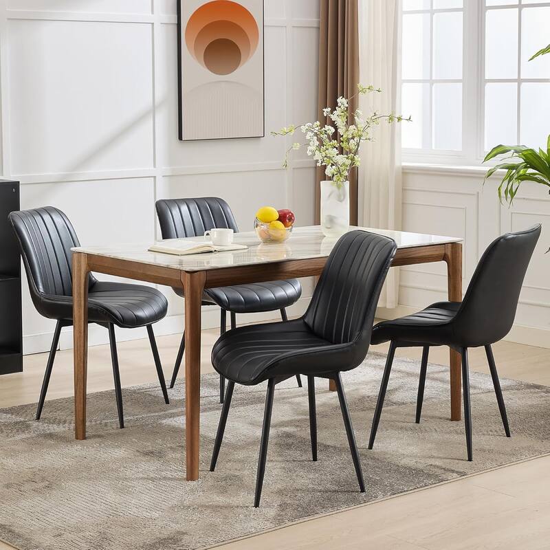 Dining Chairs (Set of 2), Upholstered Side Chair with Faux Leather, Metal Legs