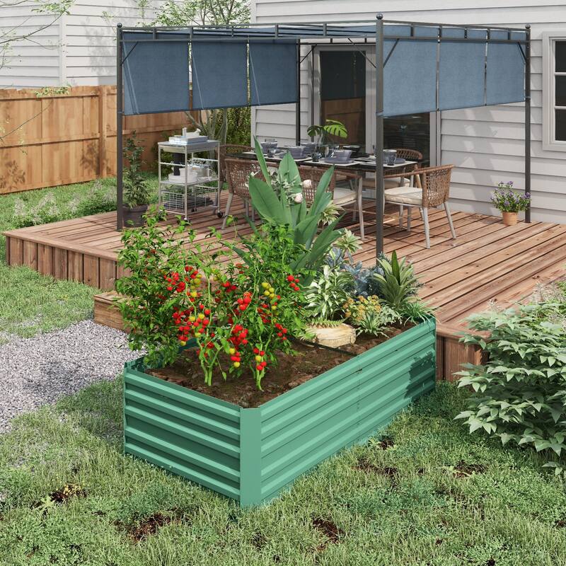 Outsunny Galvanized Raised Large and Tall Metal Garden Planter Box