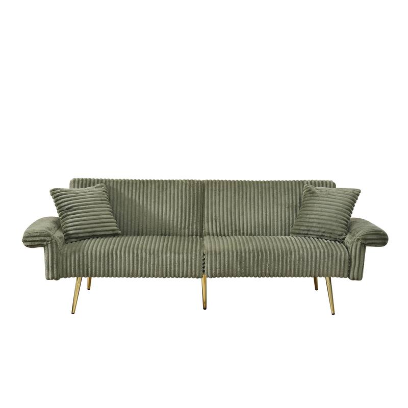 79" Corduroy Foldable Sofa Bed with 3-Position Armrests, High-Resilience Foam, and Metal Legs