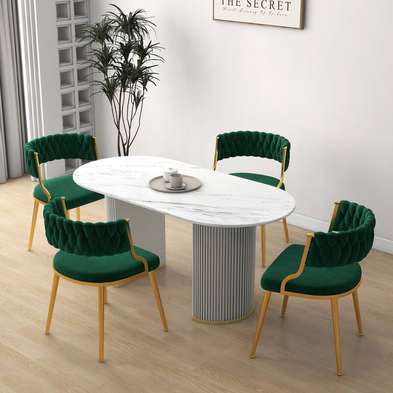 4PACK Upholstered Dining Chairs with Woven Back