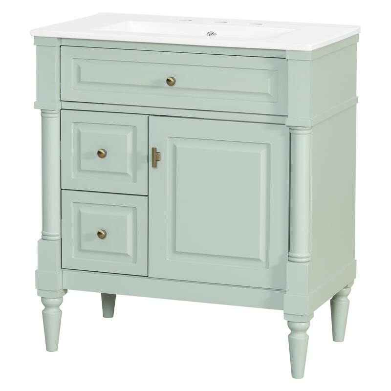 Roomfitters 30" Bathroom Vanity with Sink, Solid Wood Frame, Flip Drawer, 2 Drawers & Door Rack