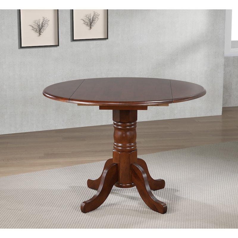 Round Extendable Dining Table 42" Art Deco Style, Brown, Seats 4 - 42