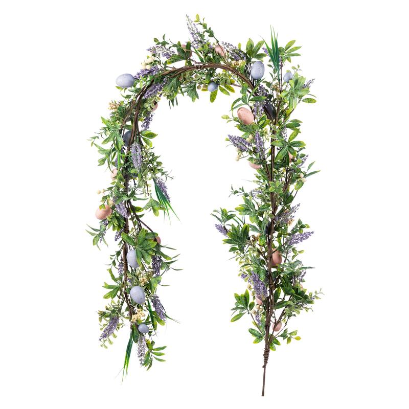 Glitzhome 72"L Easter Egg Flower Berries Lavender Garland