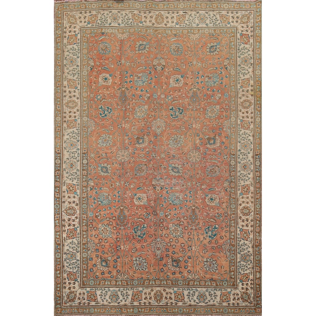 Distressed Tabriz Persian Vintage Rug Hand-Knotted Wool Carpet - 6'7" x 9'8"
