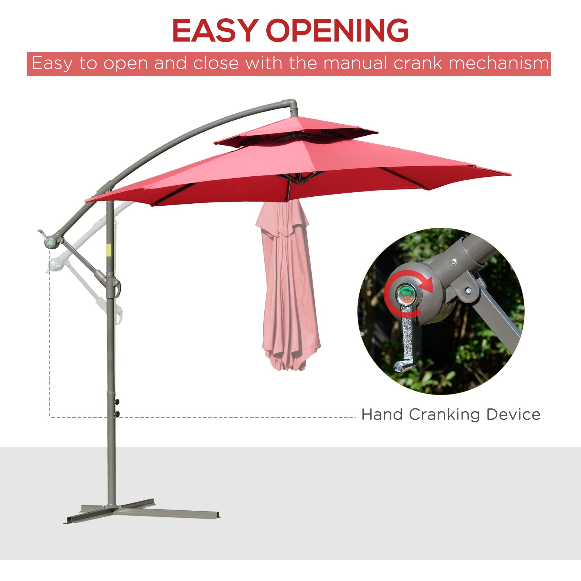 Cantilever Umbrella w/Crank Handle,Garden Patio Offset Umbrella