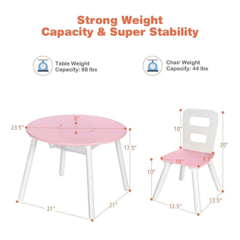 Wood Activity Kids Table and Chair Set with Center Mesh Storage for Snack Time and Homework - 23.5" x 23.5" x 17.5" (L x W x H)