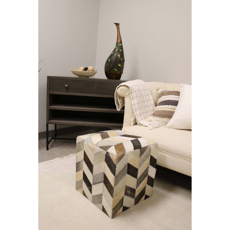 Home&Manor Lugo 16" Cowhide Leather Cube Pouf