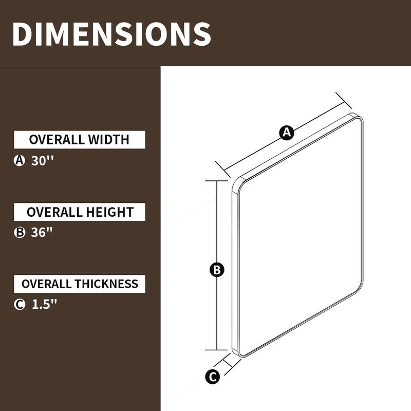 24/30/42/48/60 inch Rectangle Frameless Wall Mounted Bathroom Vanity Mirror