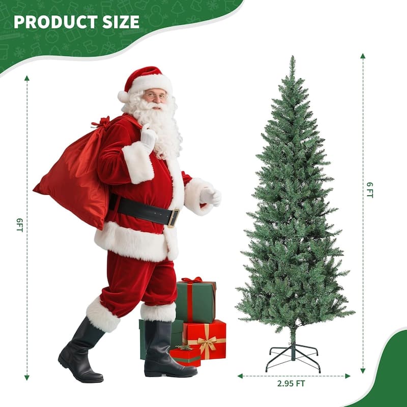 Slim Artificial Pre-Lit Holiday Christmas Trees for Office, Home, Holiday