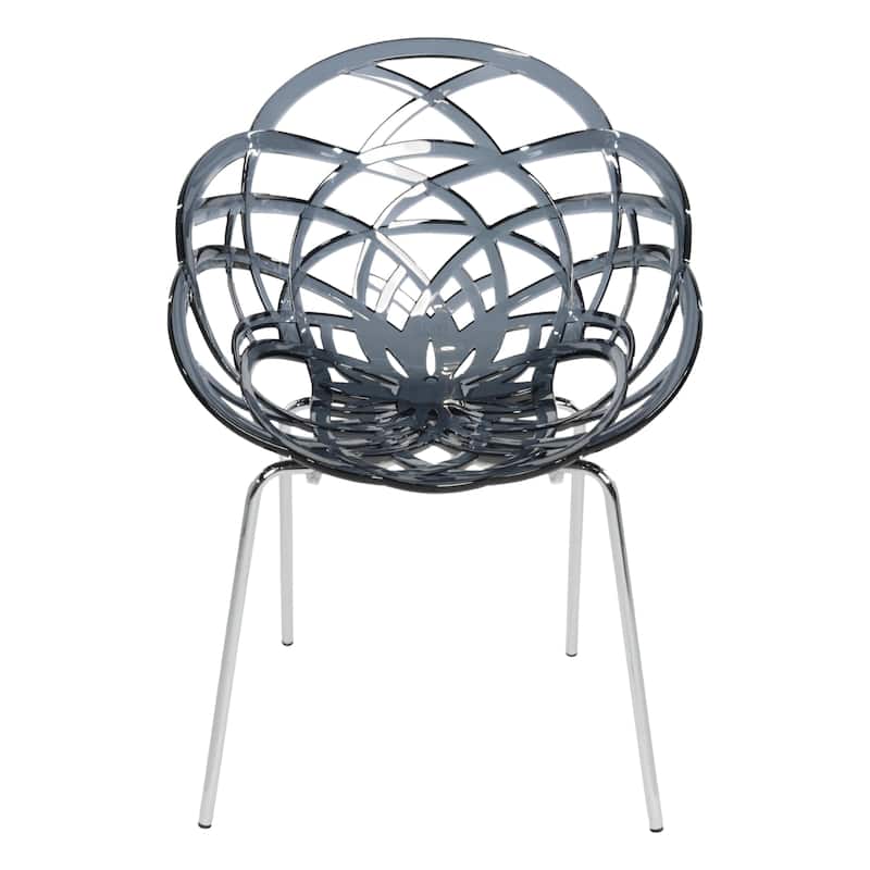 Furnish Theory Fleur-ML Stackable Dining Armchairs Arm Chairs Anti-UV Polycarbonate Shell & Chrome-Plated Steel Legs (Set of 2)