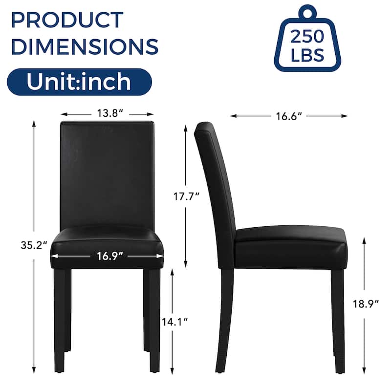 Faux Leather or Fabric Parsons Dining Chairs Set of 2 with Wood Legs