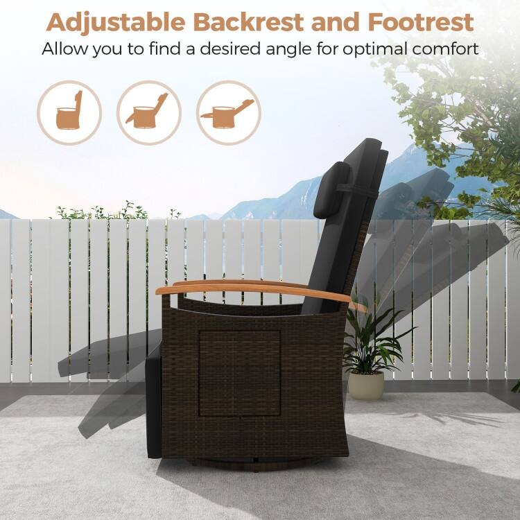 Patio Rattan 360° Swivel Recliner Chair with Adjustable Backrest and Footrest - 31”-54” x 32.5” x 41.5”-31” (L x W x H)