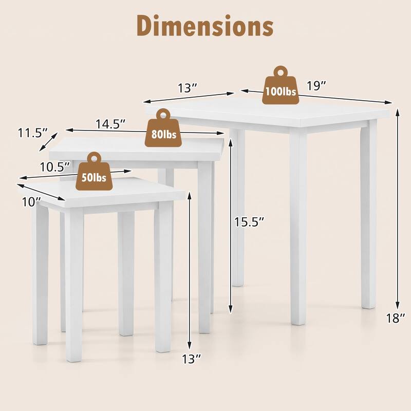 Gymax 3 PCS Nesting End Tables Farmhouse Rectangle Side Table Set for