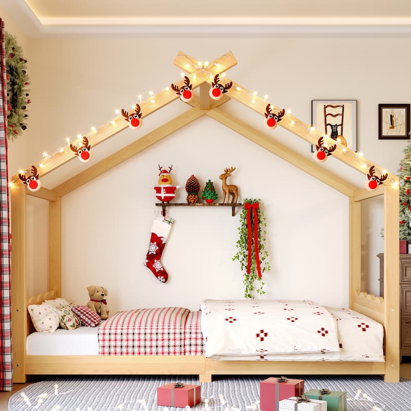 Wood House Bed Floor Bed with Support Slats Montessori Bed