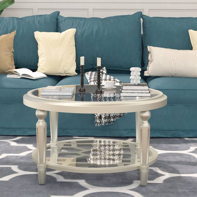 SUNBURY Silver Solid Wood Tempered Glass Coffee Table,Console Table
