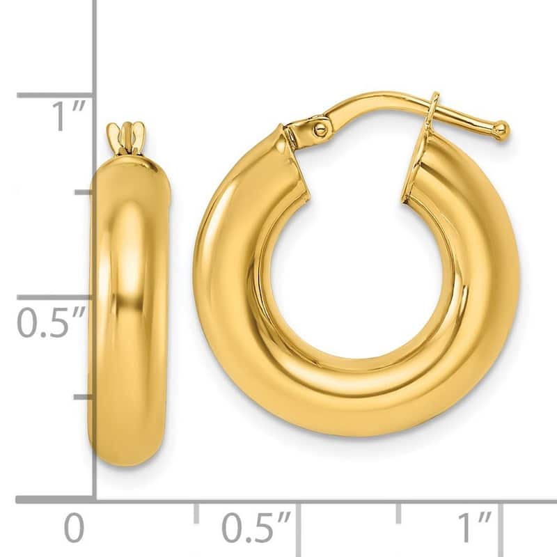 Curata 14k Yellow Gold Polished Round Tube Hoop Earrings - 20.9x20mm