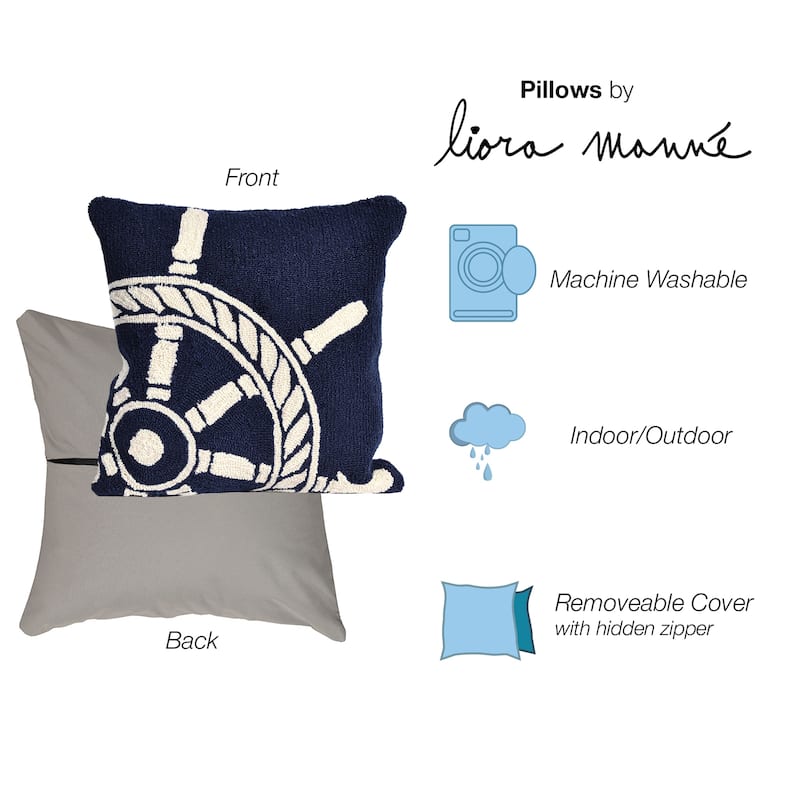Liora Manne Frontporch Ship Wheel Indoor/Outdoor Pillow Navy 18" Square