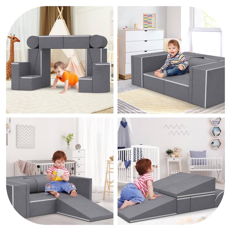 Kids Couch, 12PCS Modular Kids Play Couch with Blanket, Playroom, Convertible Kids Foam Climbing Play Set