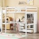 preview thumbnail 6 of 8, Full Size Loft Bed with Desk, Wooden Bed with Storage Shelves and Drawers, Built-in Ladder and Guardrails, Grey