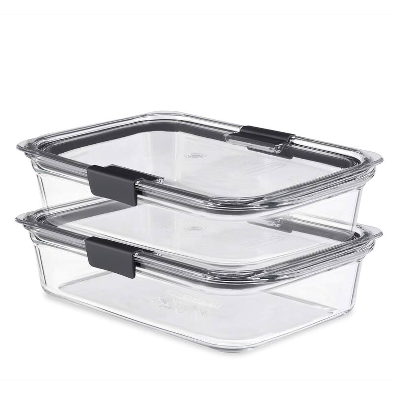 Brilliance Glass Storage 8-Cup Food Containers with Lids, 2-Pack (4 Pieces Total), BPA Free and Leak Proof, Large - Clear