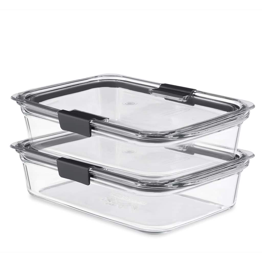 Brilliance Glass Storage 8-Cup Food Containers with Lids, 2-Pack (4 Pieces Total), BPA Free and Leak Proof, Large